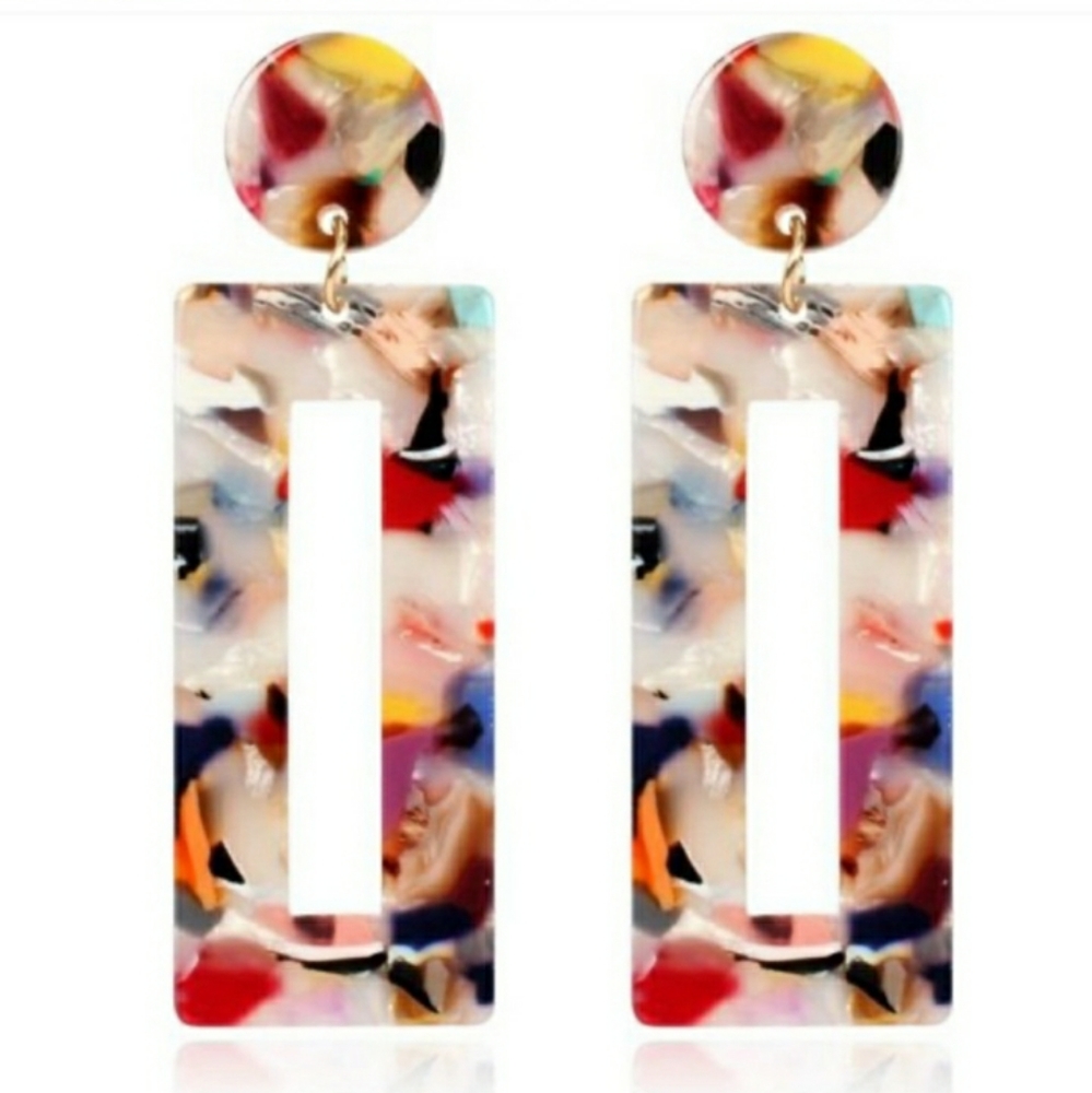 2/$10 Multicolored Rectangular Acetate Earrings - Picture 4 of 4